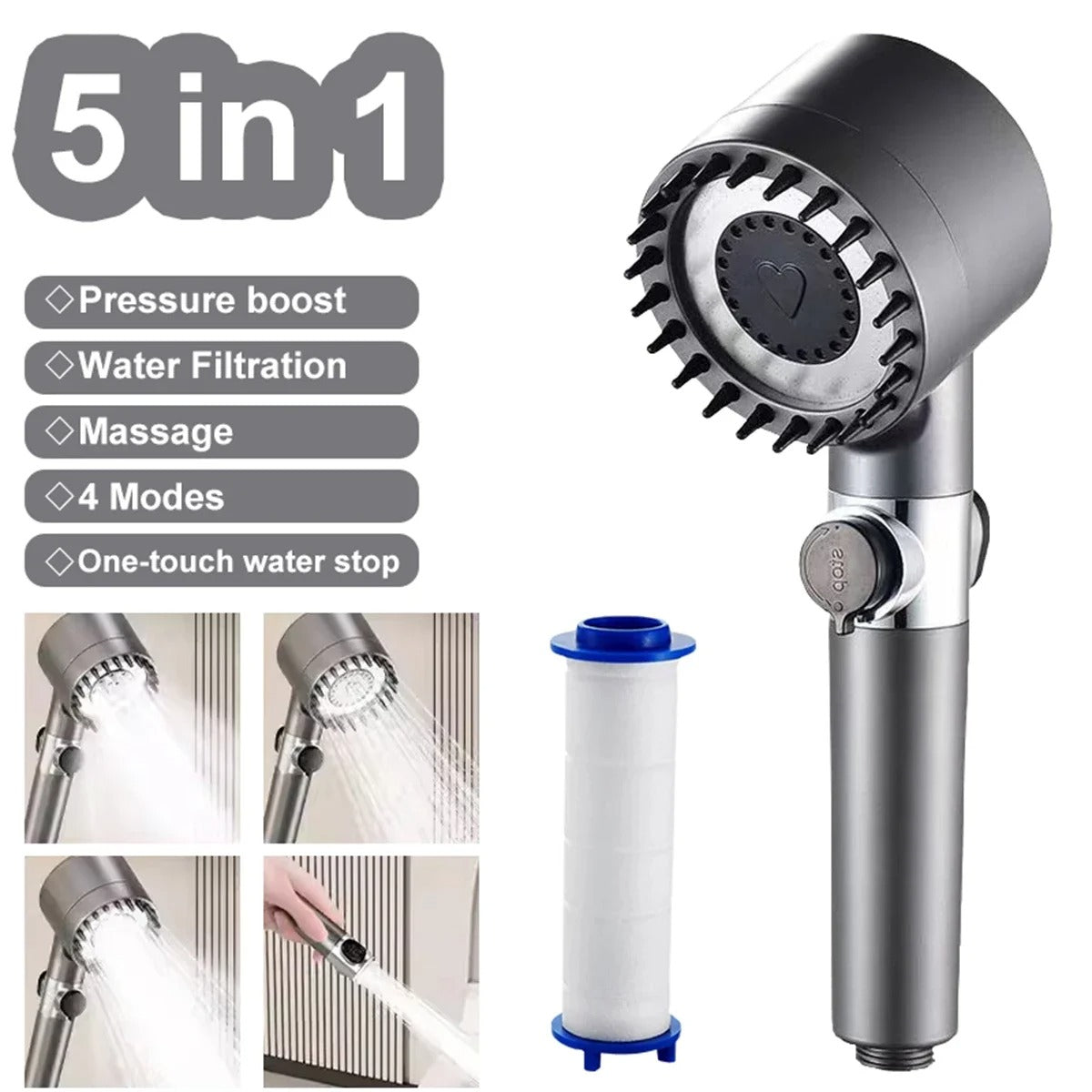 High Pressure Shower Head with Filter โ 3 Modes โ Buy 1 Get 1 Free โ Free Shipping UAE