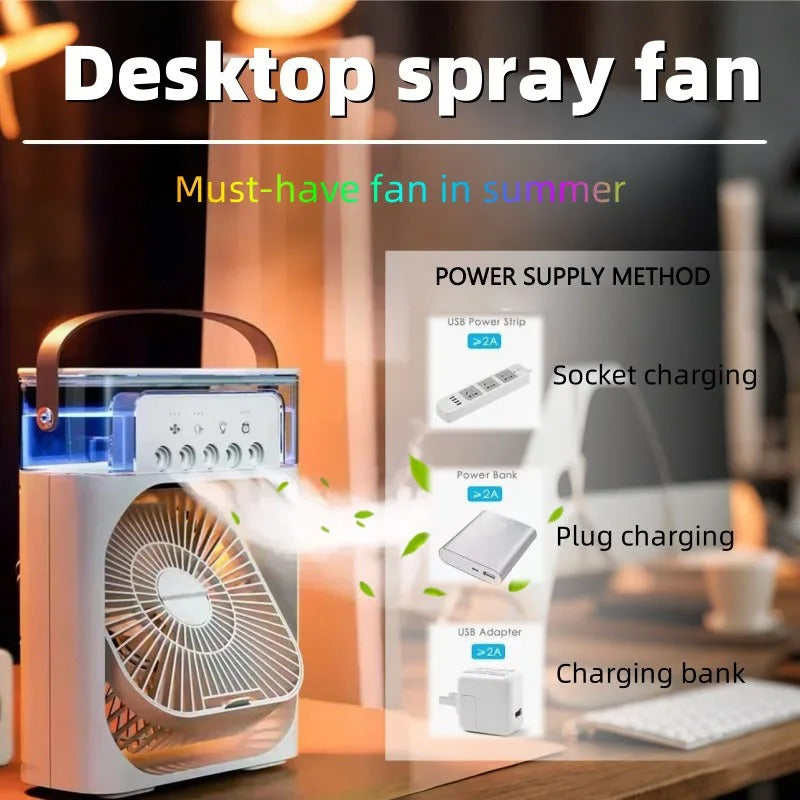 Portable 3-in-1 USB Rechargeable Air Cooler Fan with Humidifier โ White โ UAE